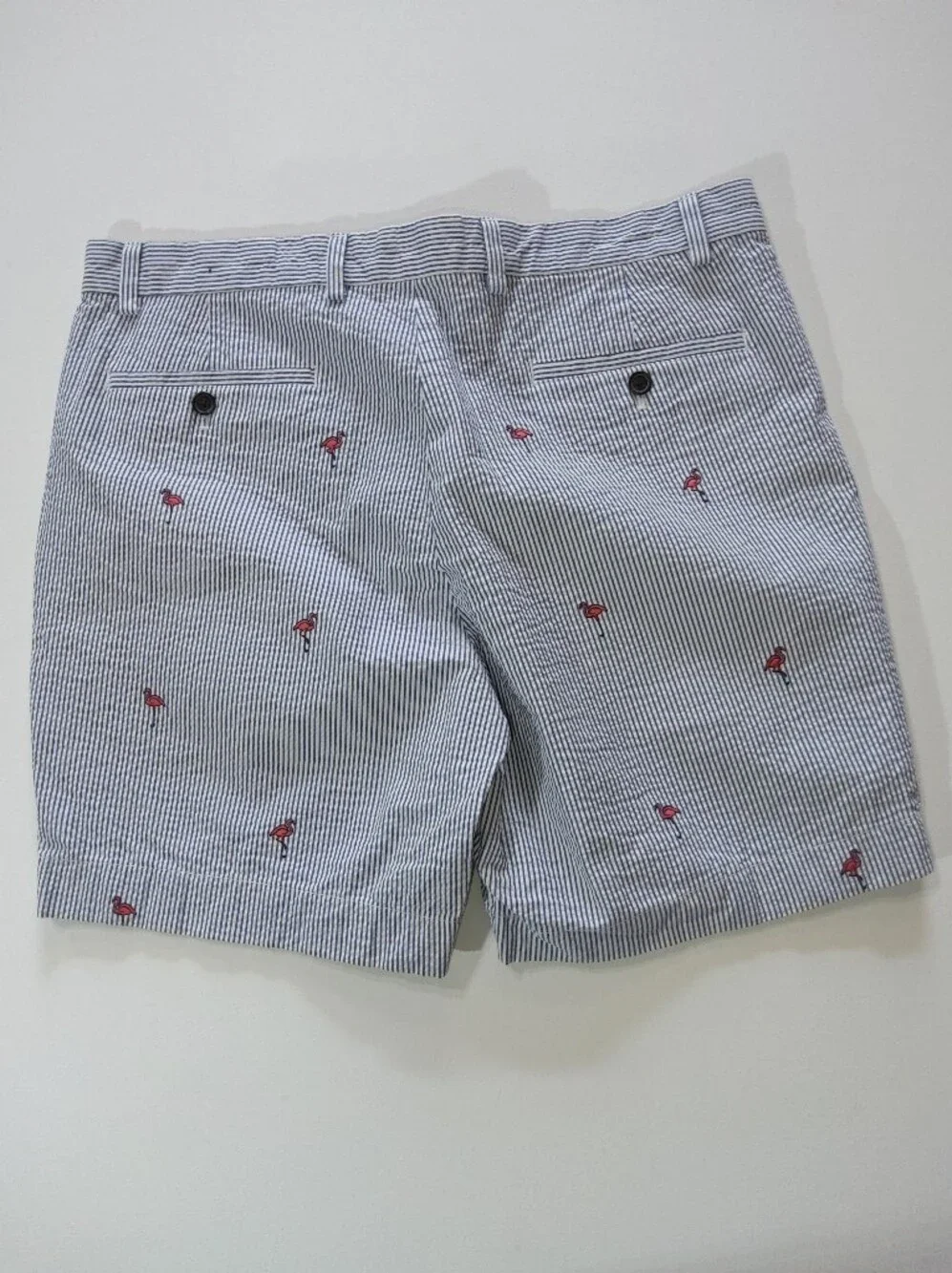 Brooks Brothers Seersucker Shorts Mens 35 Blue White Flamingo Print Coastal Prep